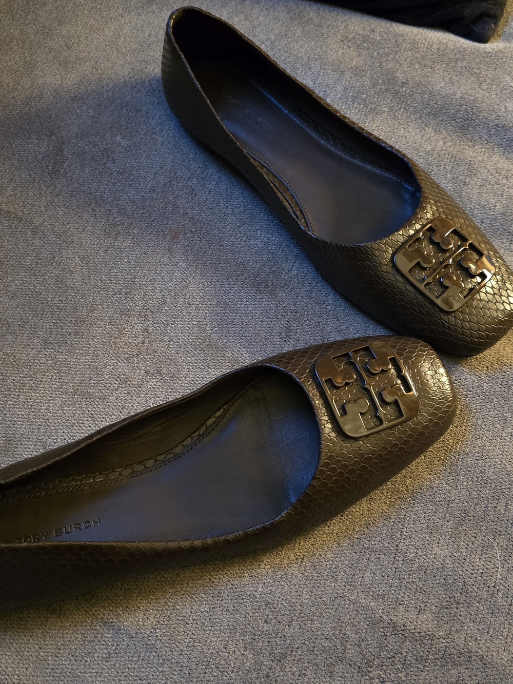 Tory Burch Brown Leather Logo Ballet Flats